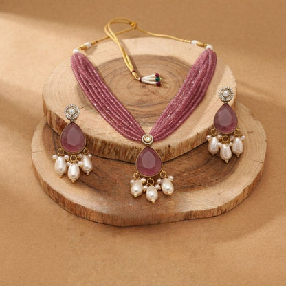 Victorian Polki Pearl Drop Necklace Set