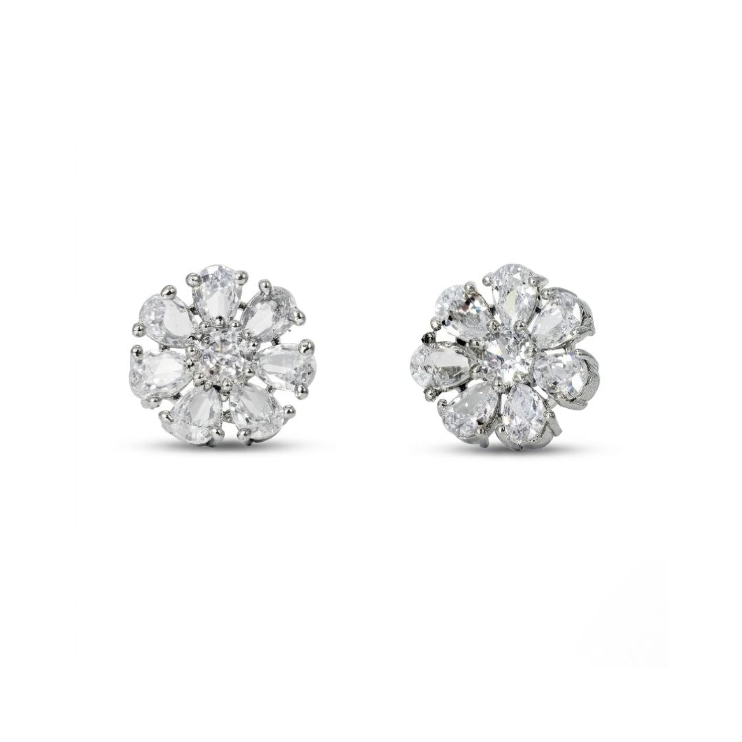 Belaci AD Silver Diamond Floral Studs for Women