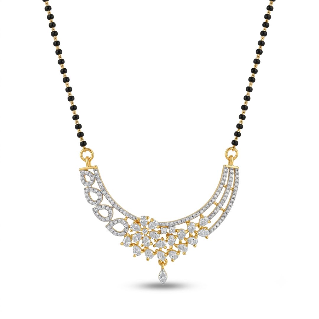 Traditional Black Beads Mangalsutra | Modern American Diamond Design