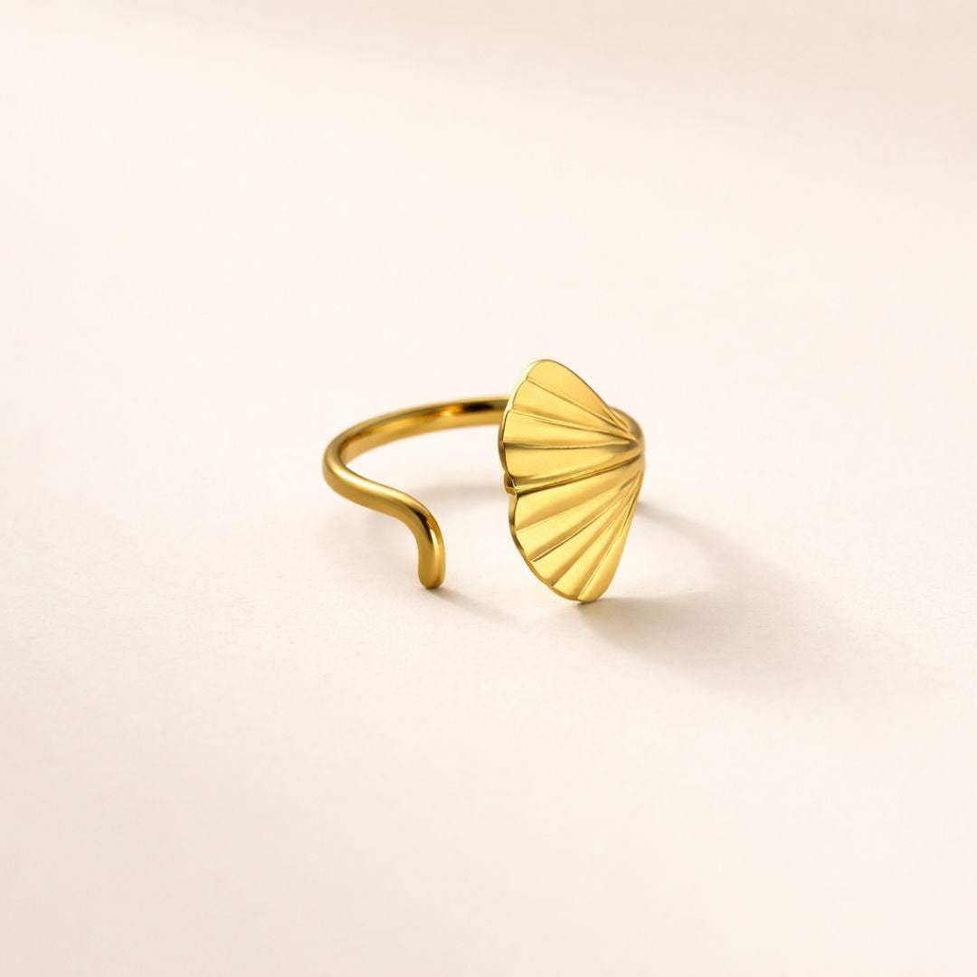 Ginkgo Fan Ring for Women in Gold-Plated Finish