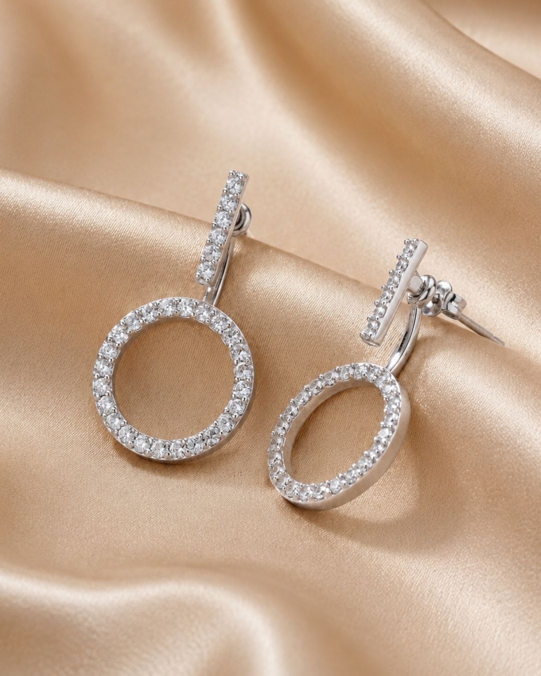 Open Circle American Diamond Silver Finish AD Stud Earrings for Women