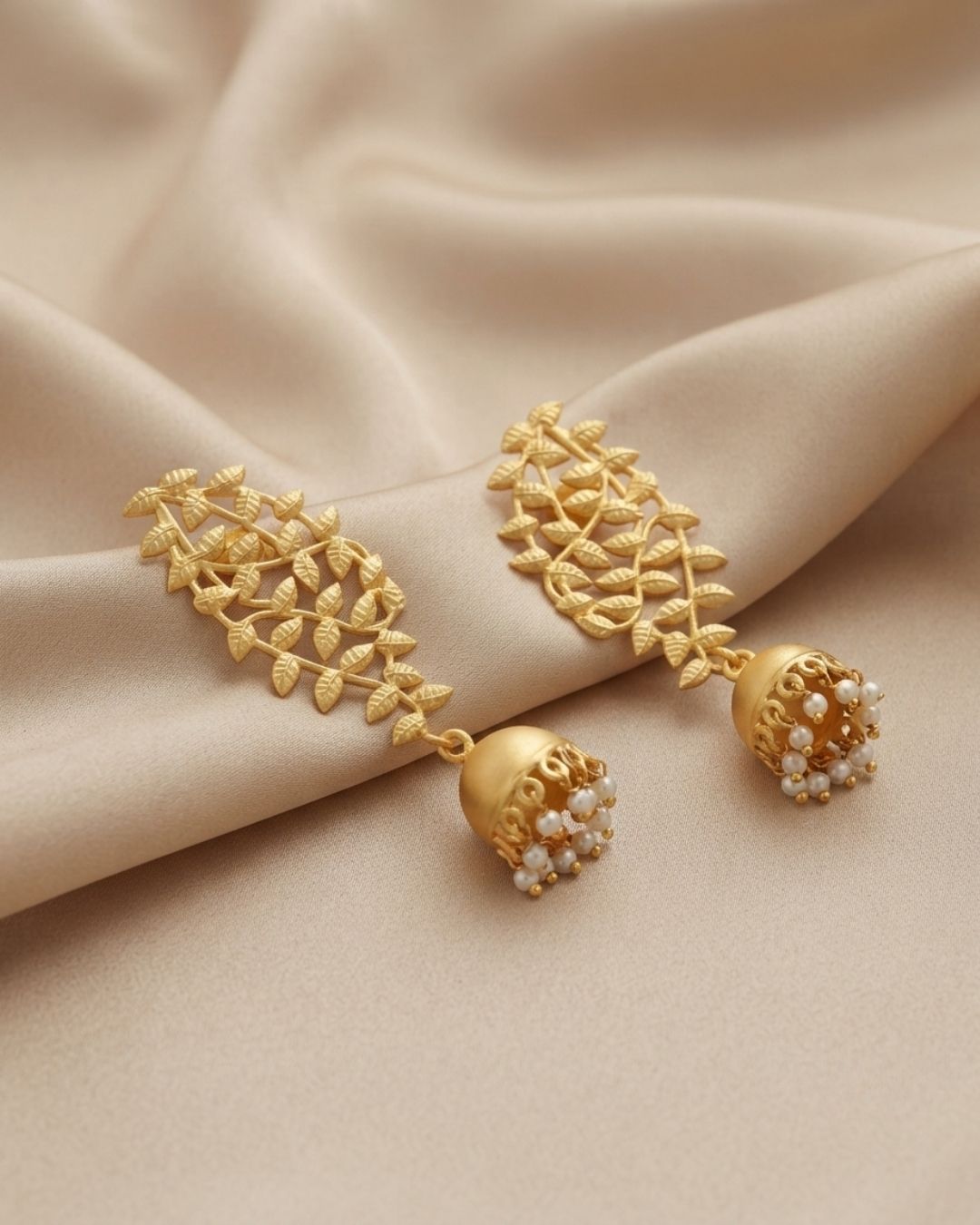 Leaf Vine Jhumka Pearl Earrings
