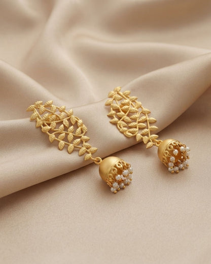 Leaf Vine Jhumka Pearl Earrings