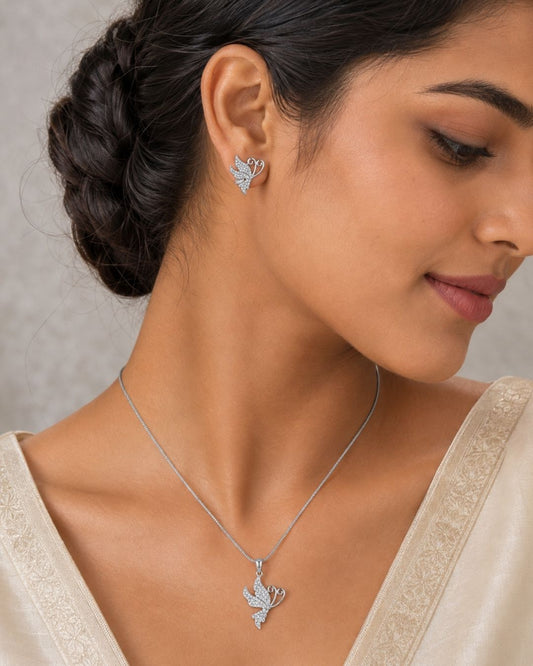 Butterfly Pendant Necklace with Matching Earrings