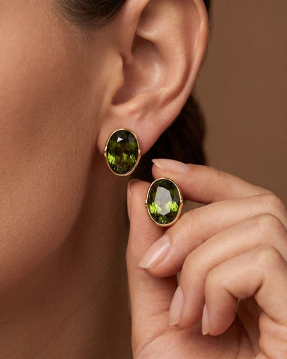 Olive Oval Stone Stud Earrings for Women