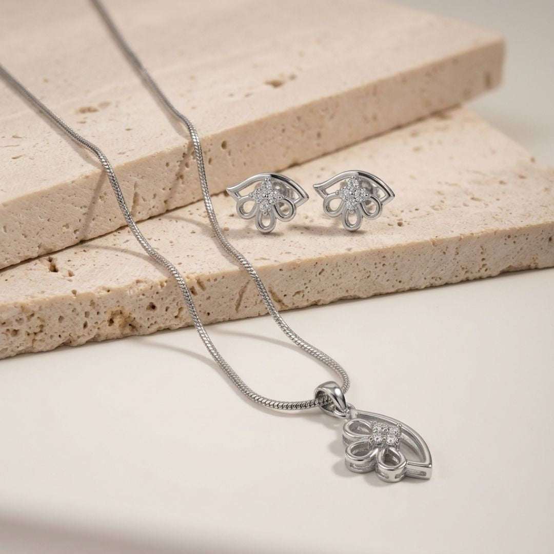 Silver Finish Petal Charm AD Pendant Set