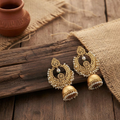 Gold Pearl Festive Statement Earrings