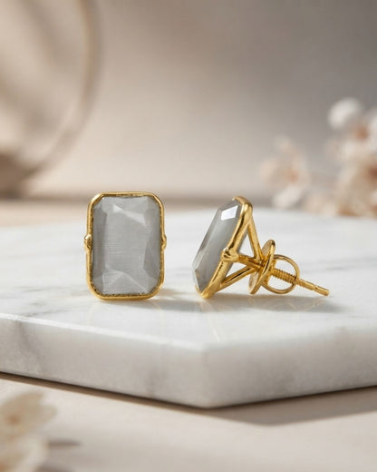 White Rectangular Stone Stud Earrings for Women