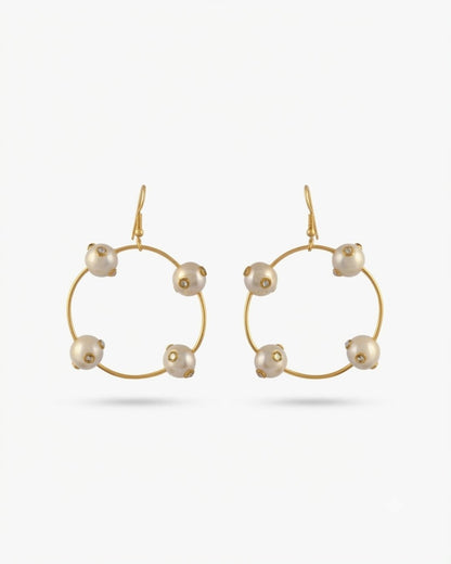 Gold Plated Pearl Circle Earrings