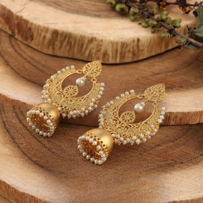 Gold Pearl Festive Statement Earrings