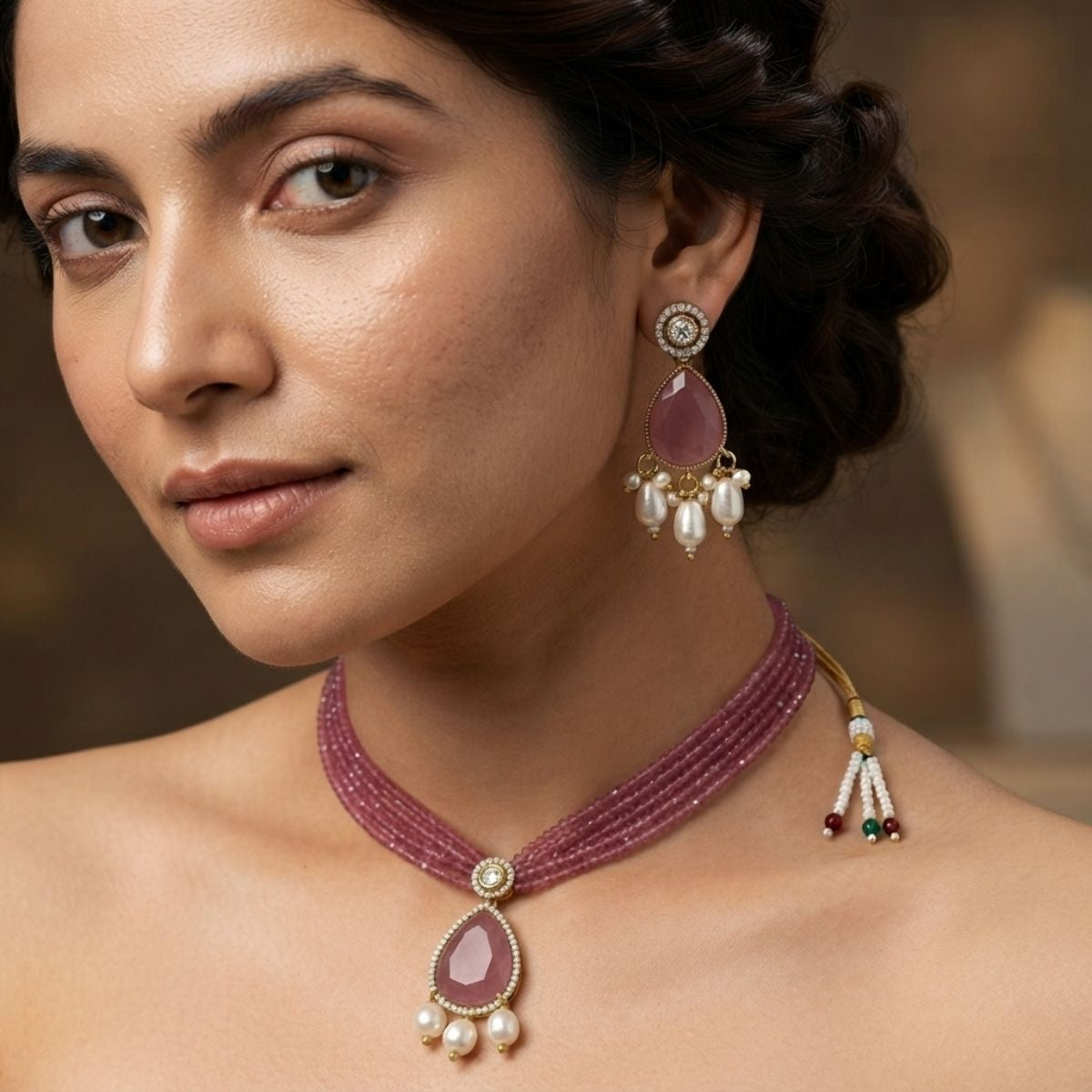 Victorian Polki Pearl Drop Necklace Set