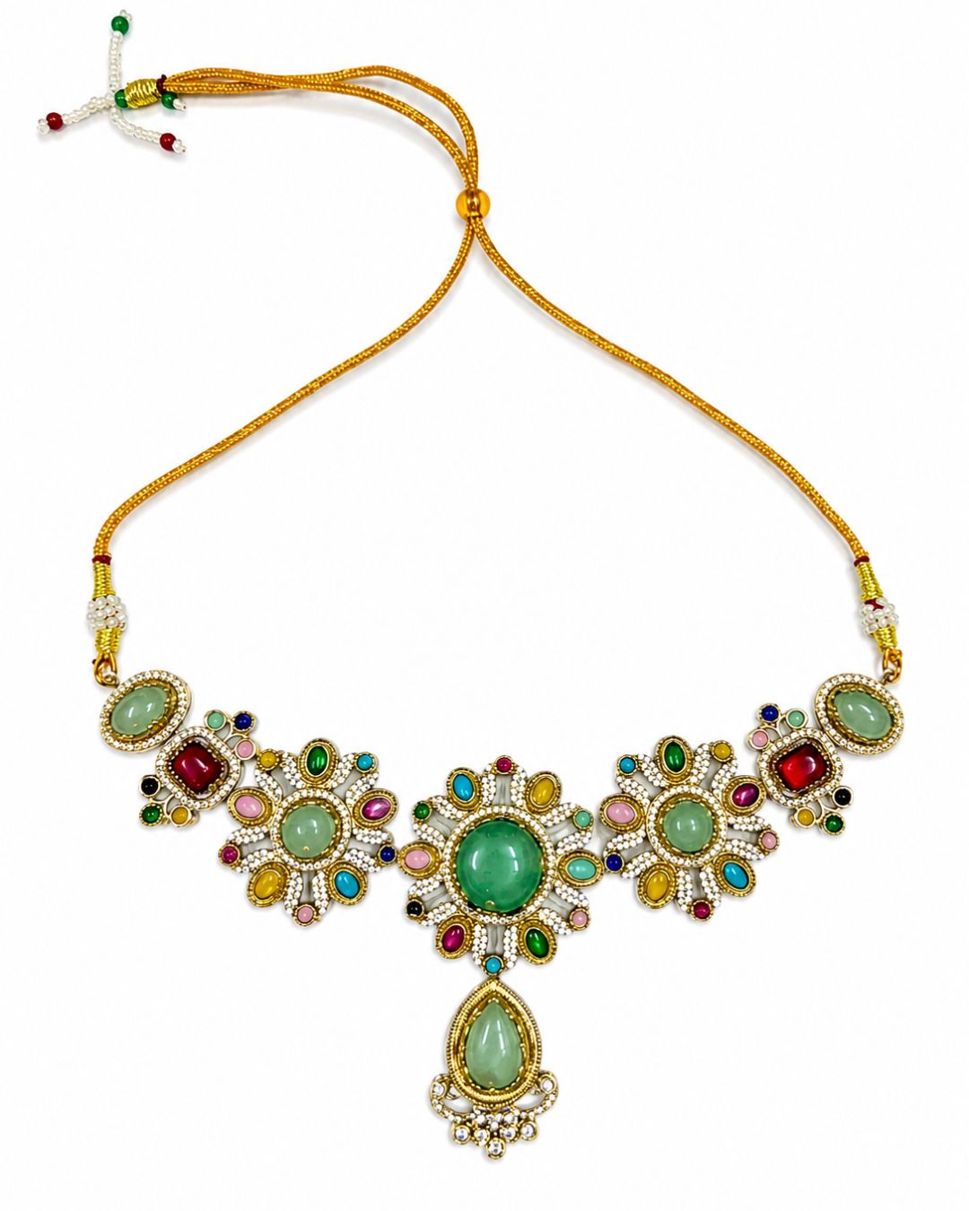 Sabyasachi Inspired Green Turkish Pota Necklace Set