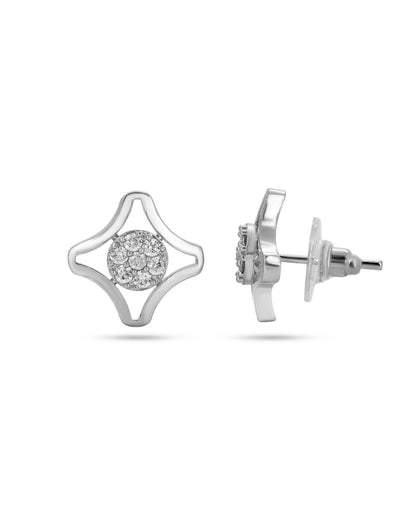 Silver Finish Geometric CZ Stud Earrings for Elegant Everyday Style