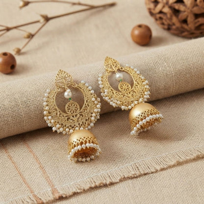 Gold Pearl Festive Statement Earrings