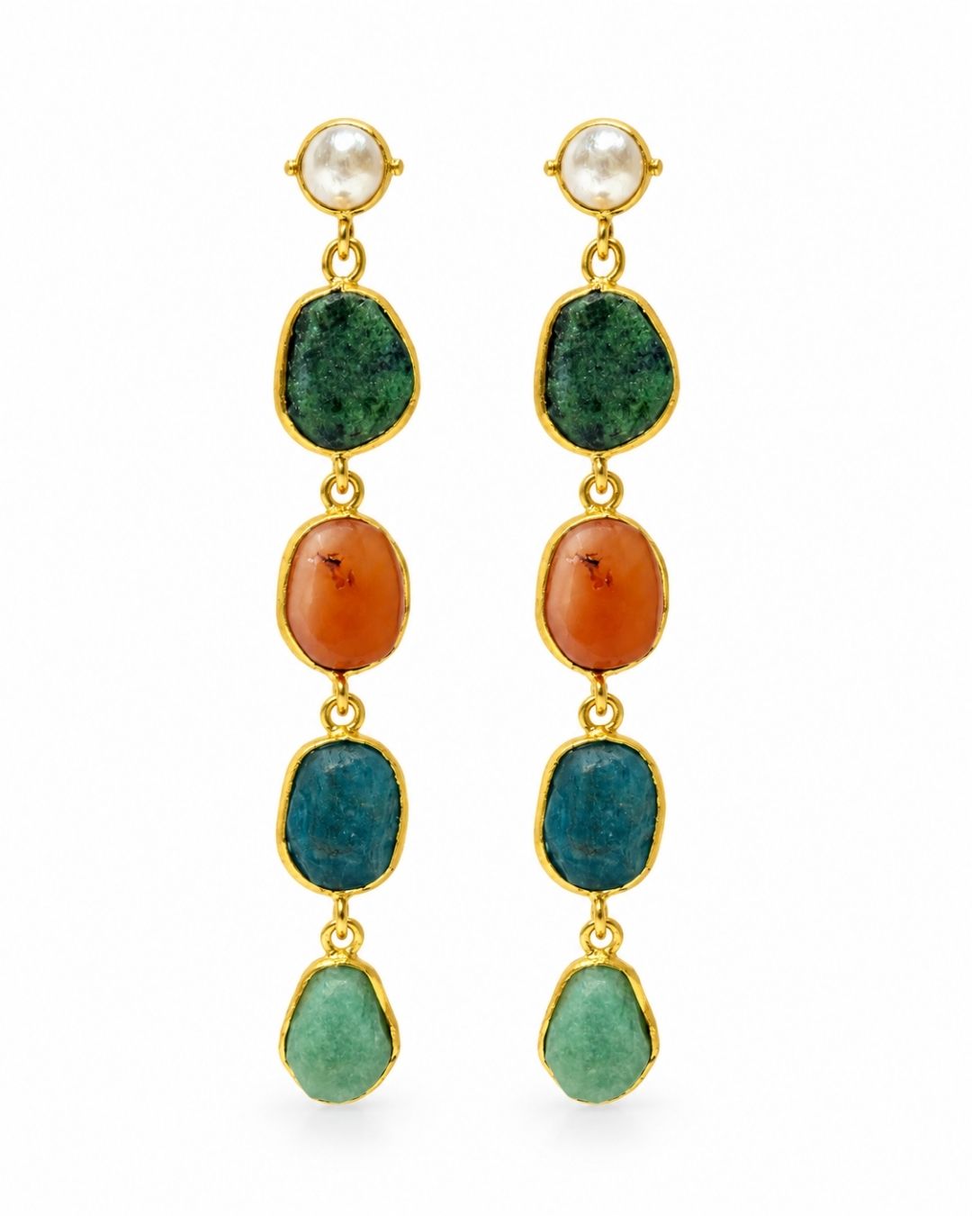 Multicolour Stone Statement Drop Earrings