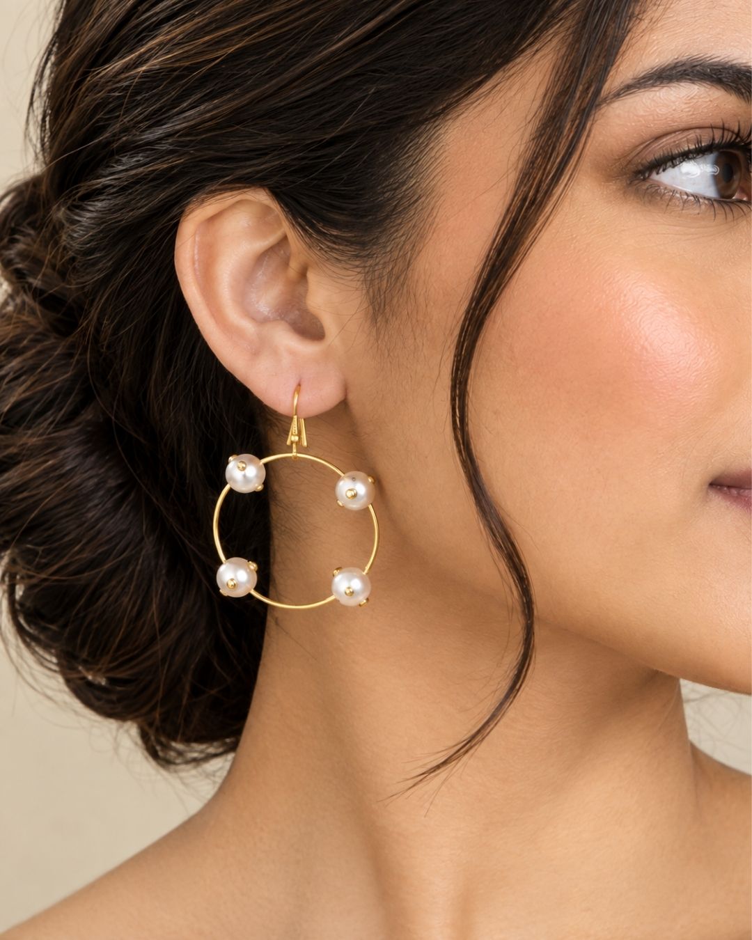 Gold Plated Pearl Circle Earrings