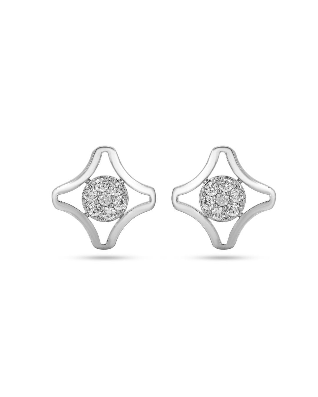 Silver Finish Geometric CZ Stud Earrings for Elegant Everyday Style