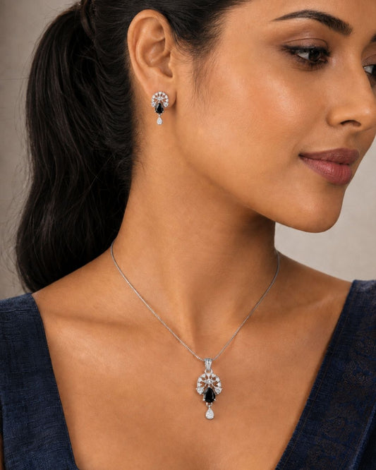 Midnight Bloom Silver AD Pendant Set
