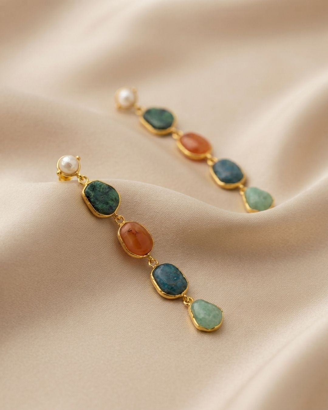 Multicolour Stone Statement Drop Earrings