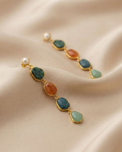 Multicolour Stone Statement Drop Earrings