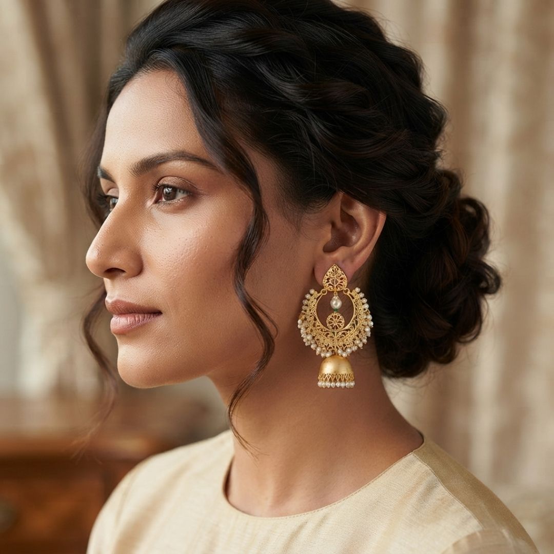Gold Pearl Festive Statement Earrings