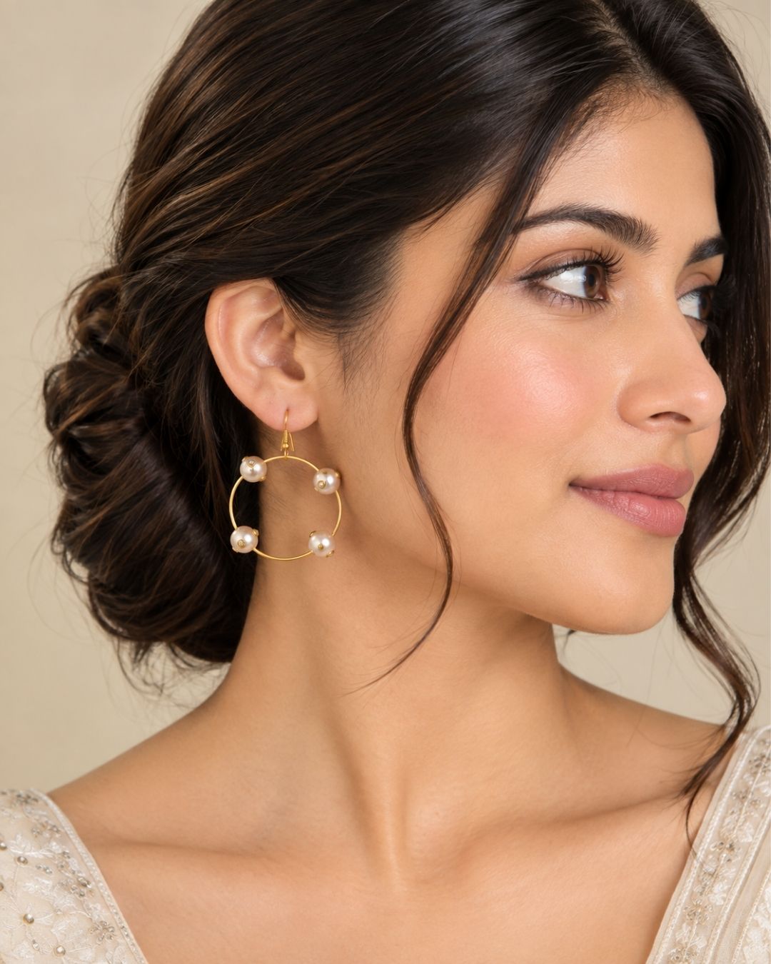 Gold Plated Pearl Circle Earrings