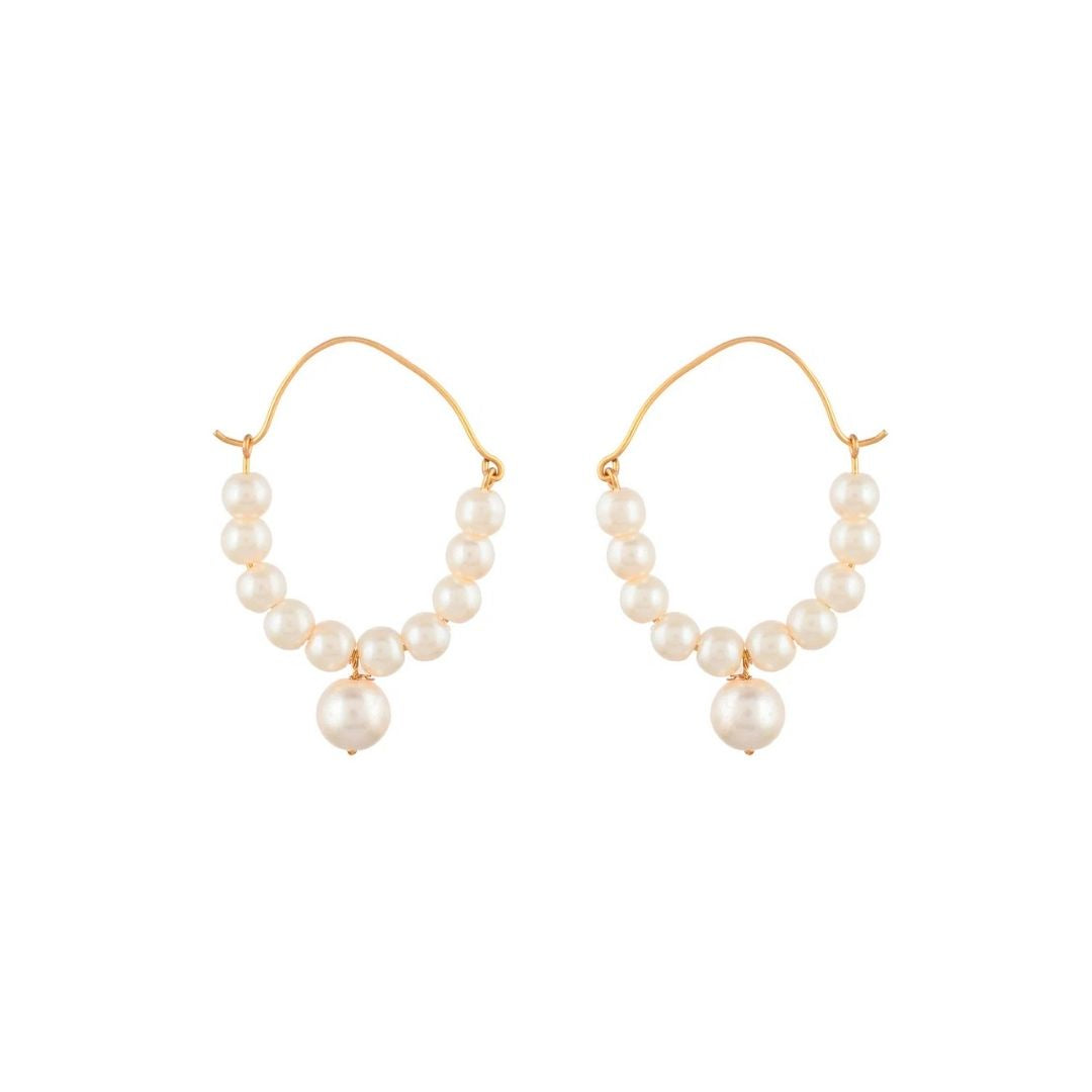 Elegant Pearl Dangle Earrings in Gold Finish