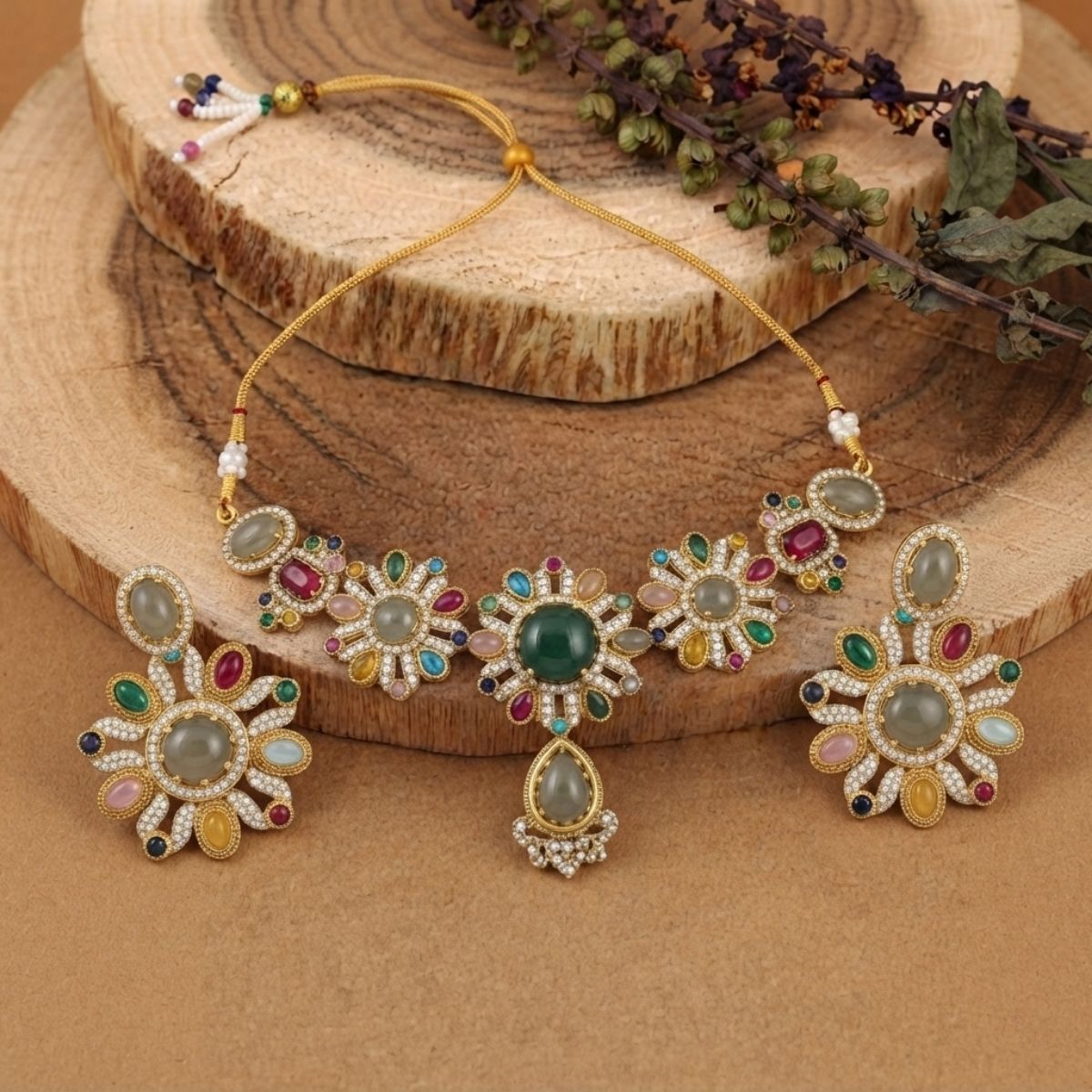 Traditional Matte Gold Turkish Pota Necklace Set