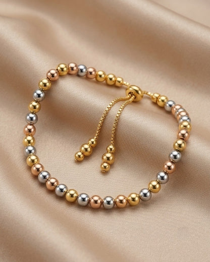 Modern Tri-Tone Bead Slider Bracelet for Women