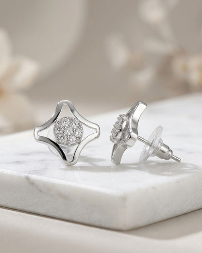 Silver Finish Geometric CZ Stud Earrings for Elegant Everyday Style