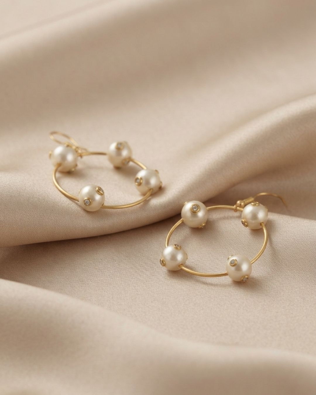 Gold Plated Pearl Circle Earrings