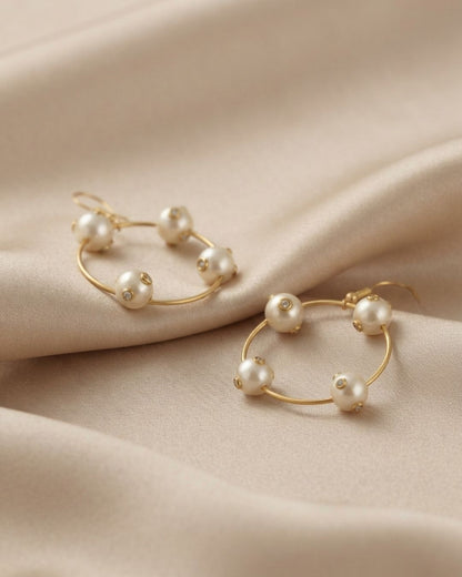 Gold Plated Pearl Circle Earrings