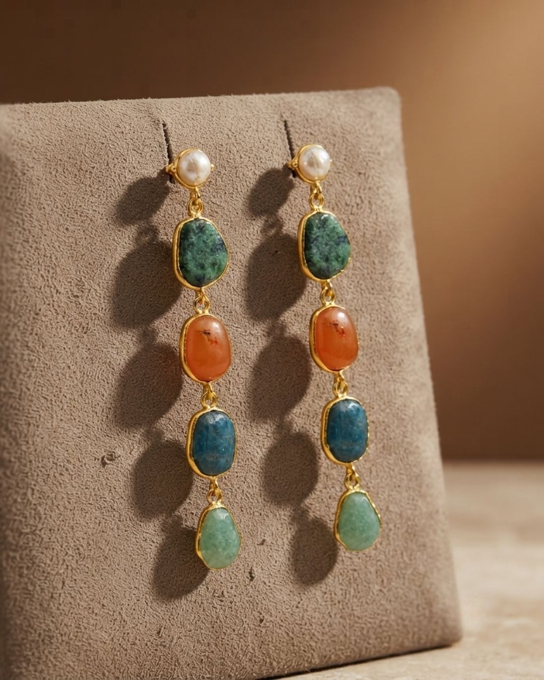 Multicolour Stone Statement Drop Earrings