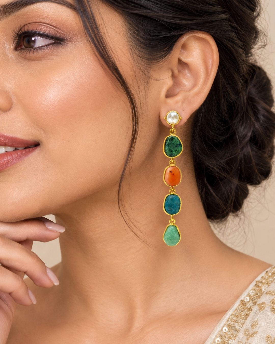Multicolour Stone Statement Drop Earrings