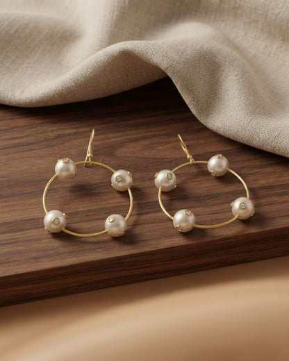 Gold Plated Pearl Circle Earrings