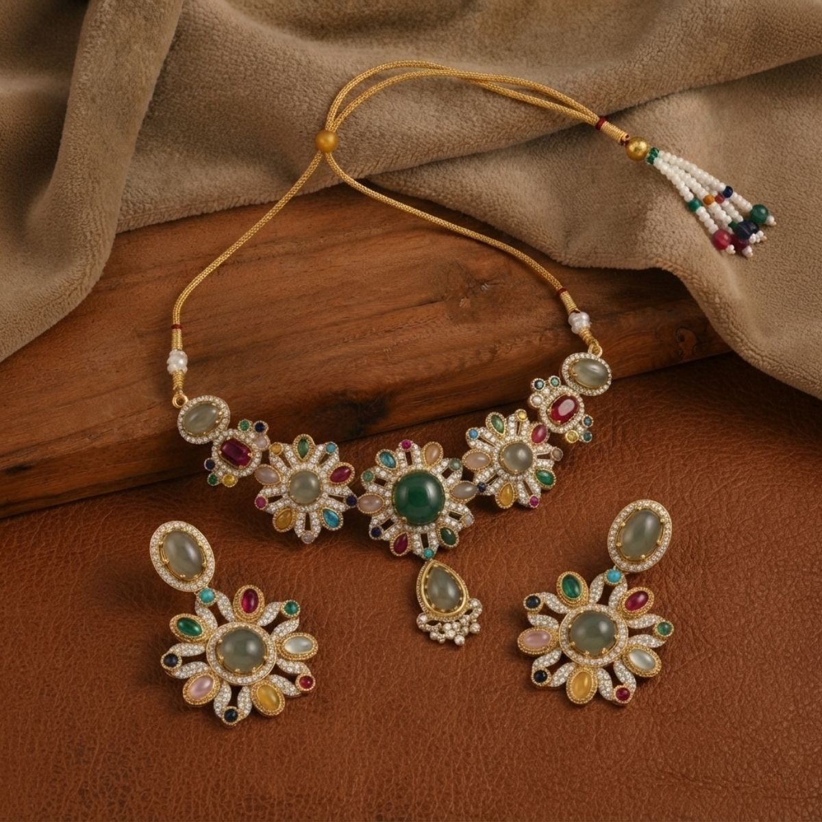 Traditional Matte Gold Turkish Pota Necklace Set