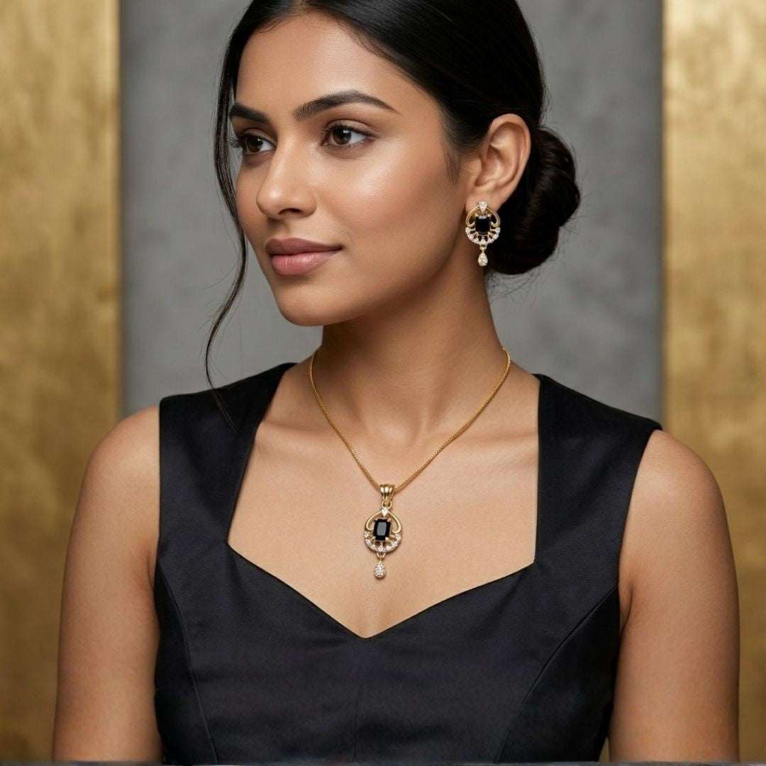 Midnight Majesty Gold Finish Office Wear Pendant Set