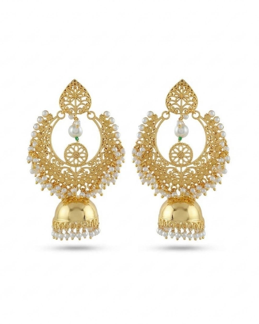 Gold Pearl Festive Statement Earrings
