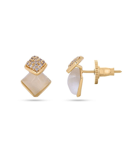 Halo Circle Crystal Drop Gold-Tone Stud Earrings