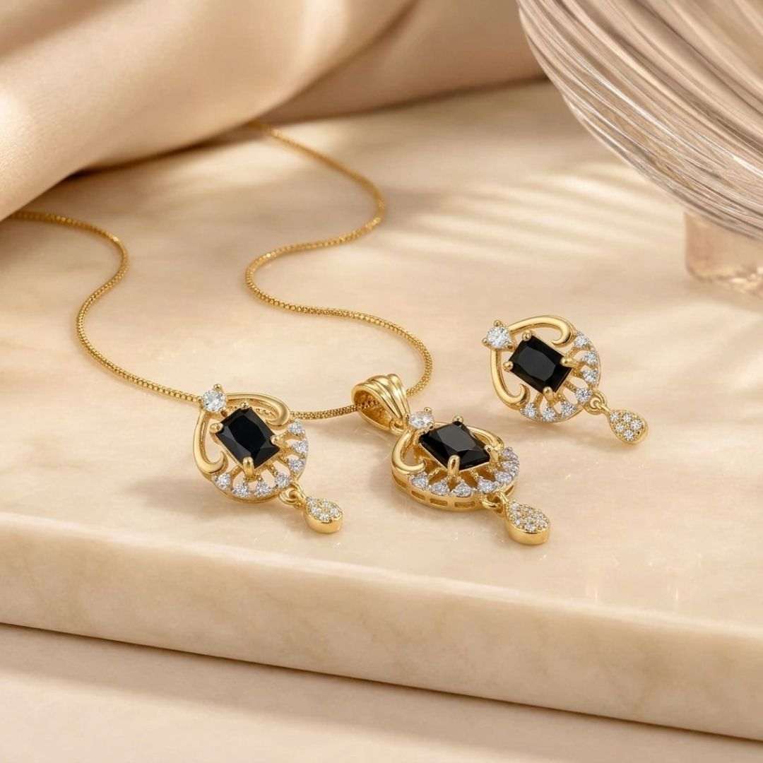 Midnight Majesty Gold Finish Office Wear Pendant Set