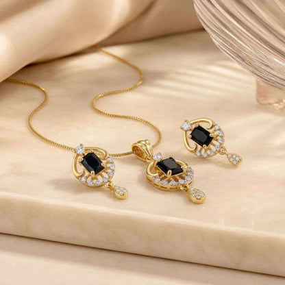 Midnight Majesty Gold Finish Office Wear Pendant Set