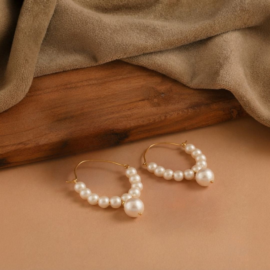 Elegant Pearl Dangle Earrings in Gold Finish