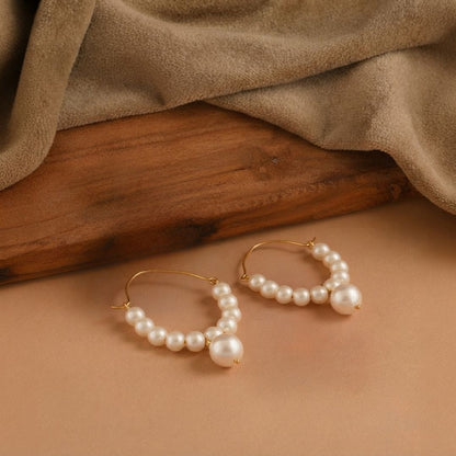 Elegant Pearl Dangle Earrings in Gold Finish