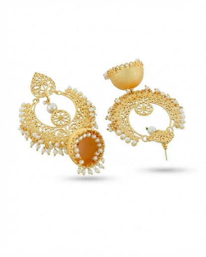 Gold Pearl Festive Statement Earrings