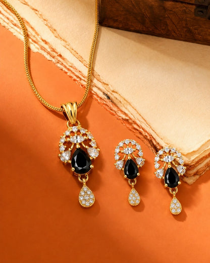 Midnight Bloom Gold Finish Designer Pendant Set