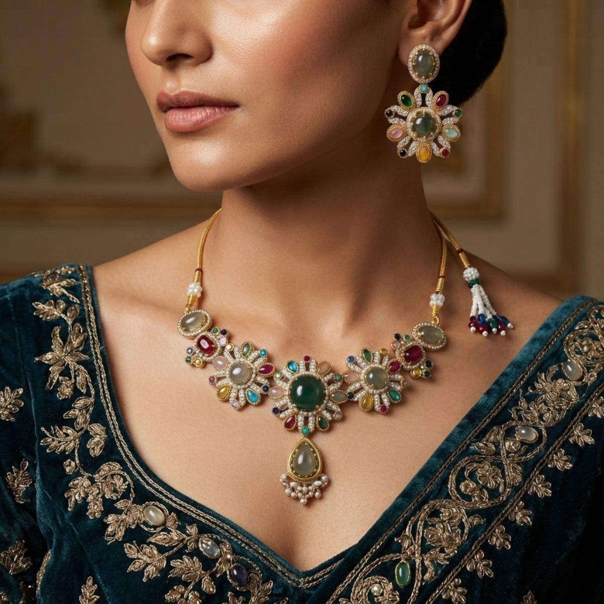 Traditional Matte Gold Turkish Pota Necklace Set