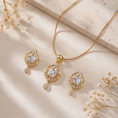 Regal Radiance Gold Finish American Diamond Pendant Set