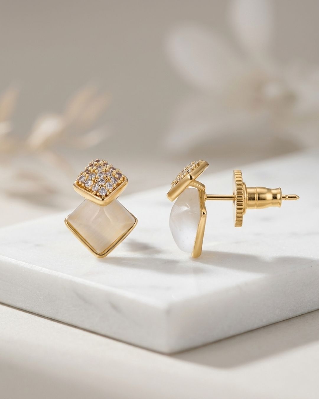Halo Circle Crystal Drop Gold-Tone Stud Earrings