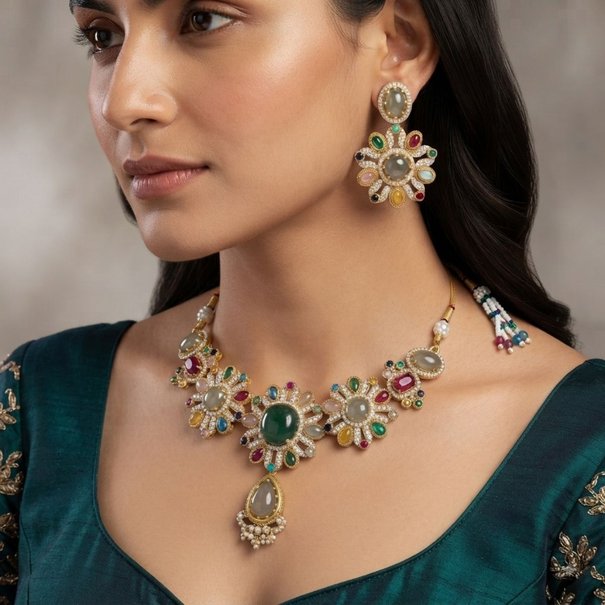 Traditional Matte Gold Turkish Pota Necklace Set