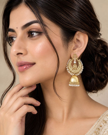 Gold Pearl Festive Statement Earrings